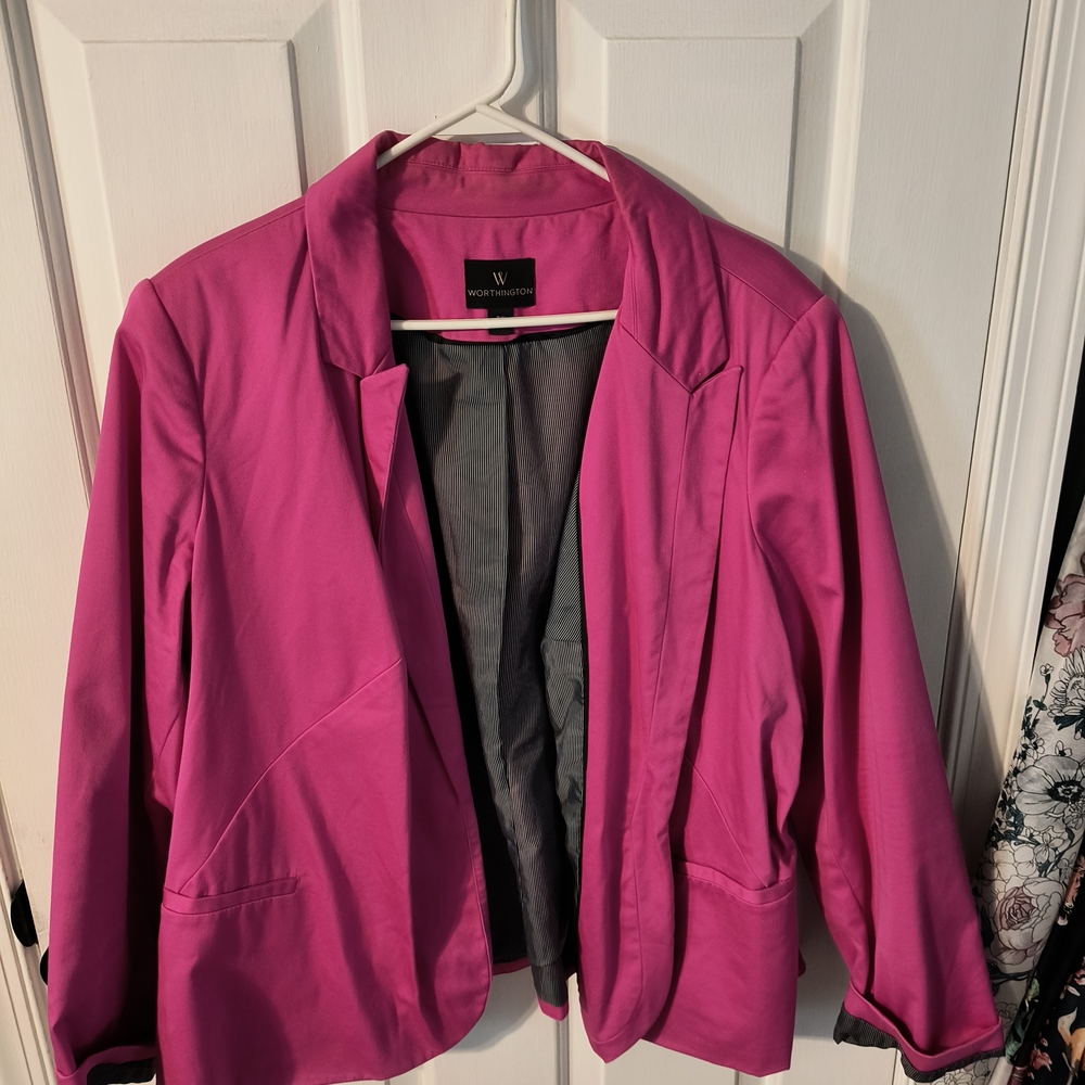 Worthington Plus Size Pink Blazer Classic Open-Front Design